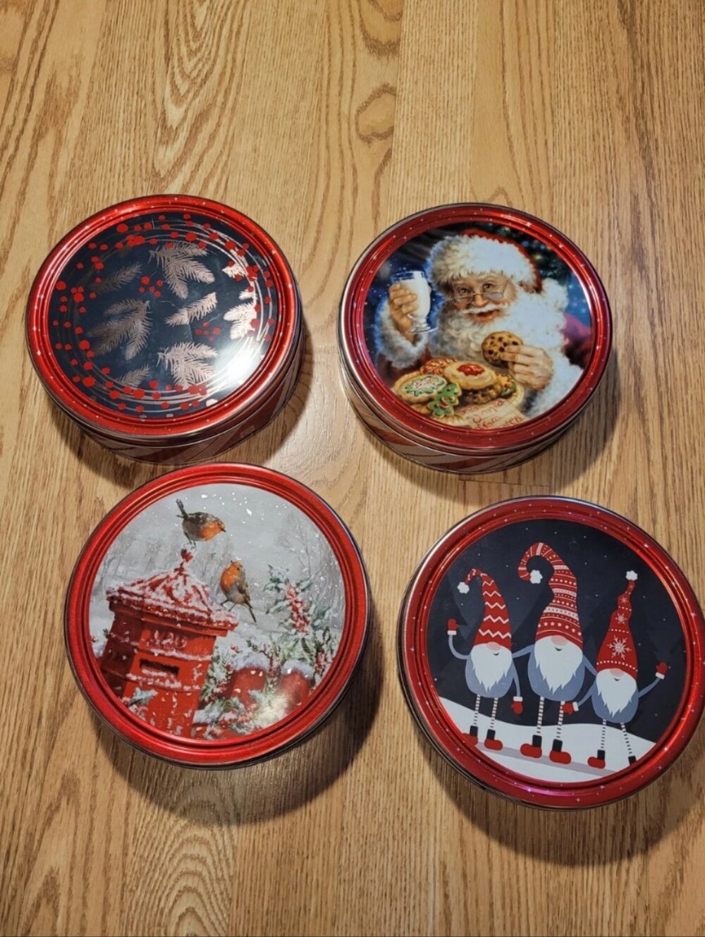 Butter Cookies Round Tin Containers & Lids Lot Of 4 EMPTY